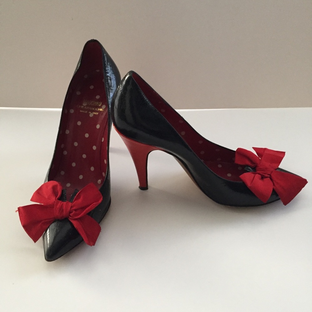 Moschino cheap and chic designer cheapandchic black patent red heel bow 6 as is